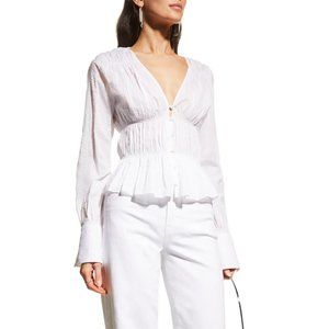FRAME  White Ruched V-Neck Blouse NWOT - Size Small